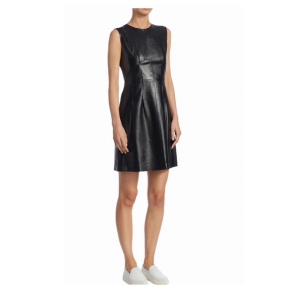 Theory Darted Leather Combo Dress. - Picture 2 of 9
